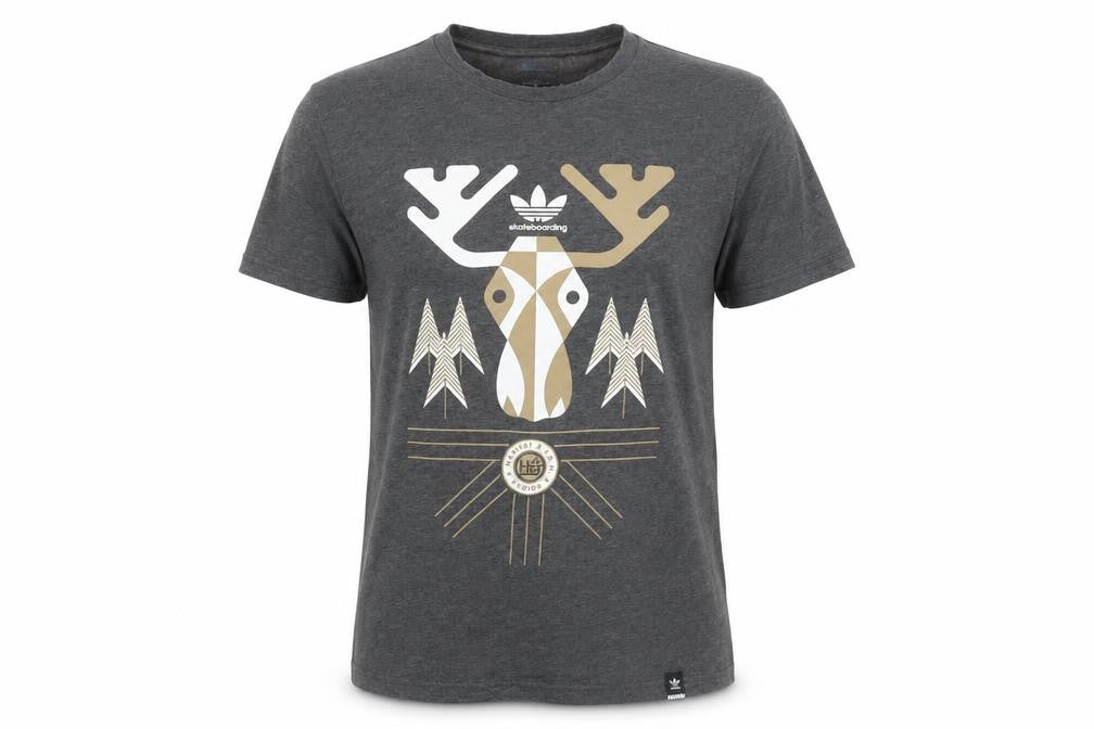 Front view of Adidas unisex grey climalite skateboarding t-shirt, size M