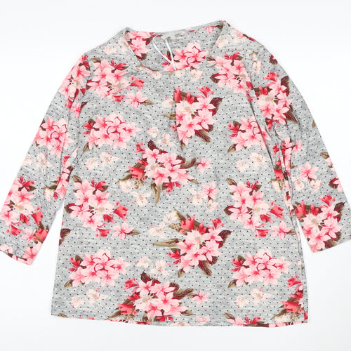 Pebble Bay Womens Grey Floral Long Sleeve Jersey Tunic Top Size 12