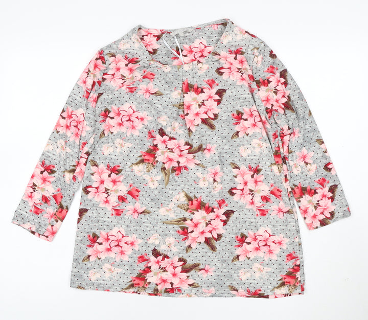 Pebble Bay Womens Grey Floral Long Sleeve Jersey Tunic Top Size 12