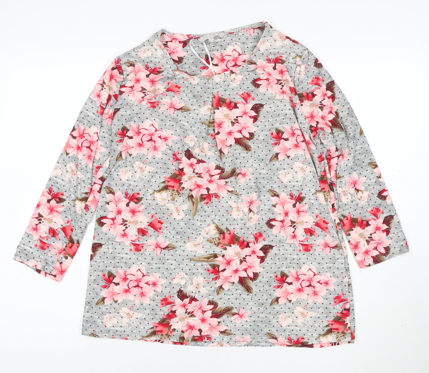Pebble Bay Womens Grey Floral Long Sleeve Jersey Tunic Top Size 12