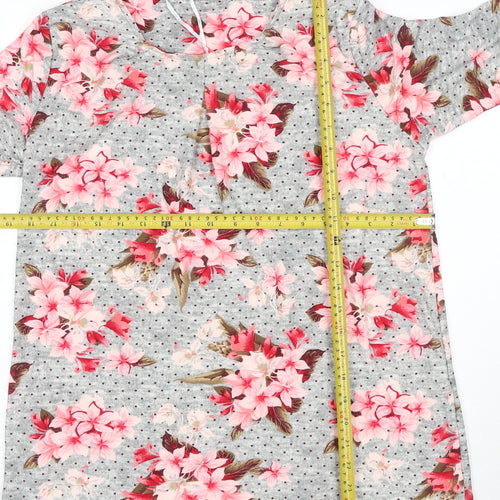 Pebble Bay Womens Grey Floral Long Sleeve Jersey Tunic Top Size 12