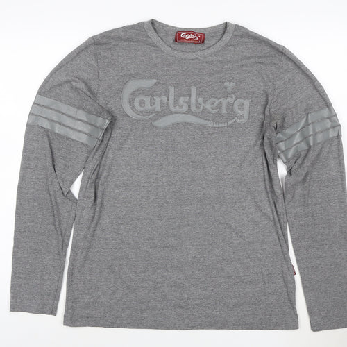 Carlsberg Men's Grey Long Sleeve T-Shirt Size L 100% Cotton Crew Neck
