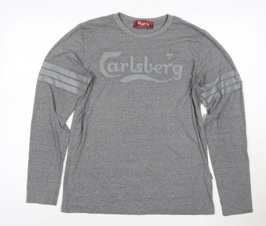 Carlsberg Men's Grey Long Sleeve T-Shirt Size L 100% Cotton Crew Neck
