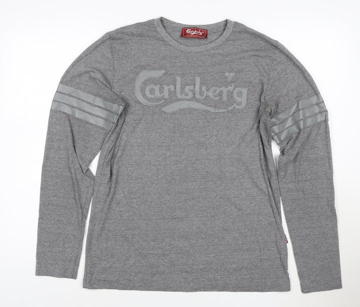 Carlsberg Men's Grey Long Sleeve T-Shirt Size L 100% Cotton Crew Neck