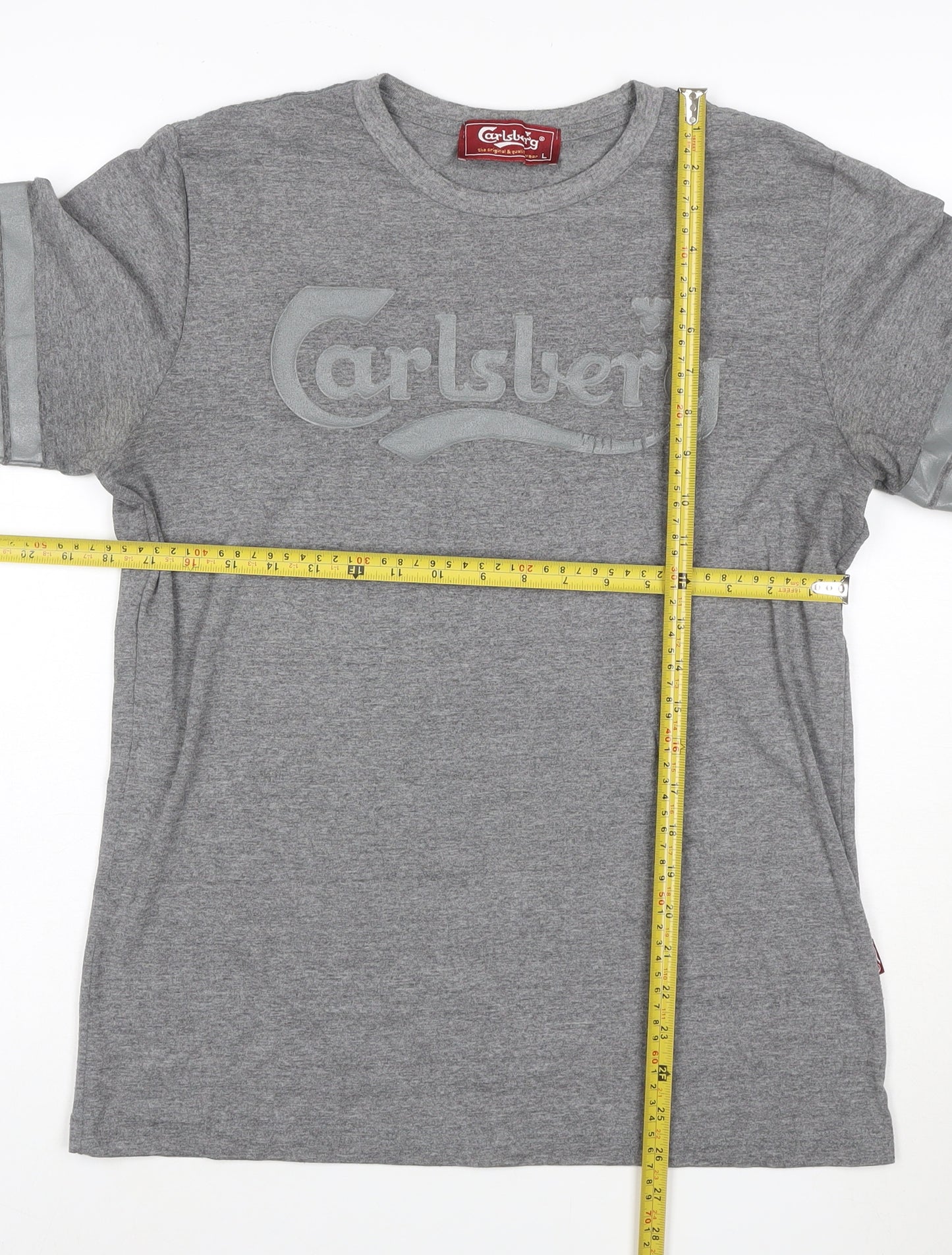 Carlsberg Men's Grey Long Sleeve T-Shirt Size L 100% Cotton Crew Neck