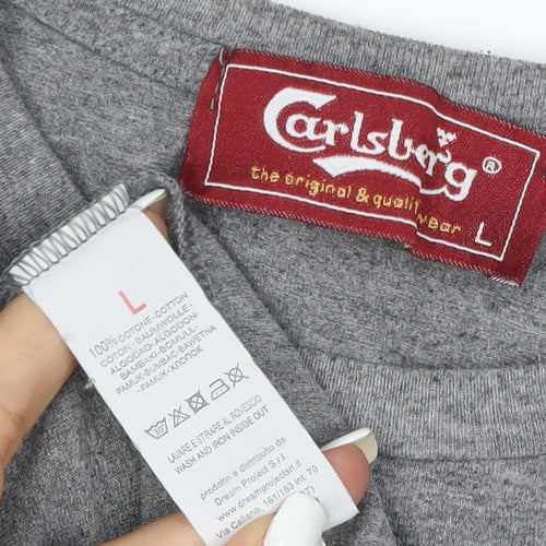 Carlsberg Men's Grey Long Sleeve T-Shirt Size L 100% Cotton Crew Neck