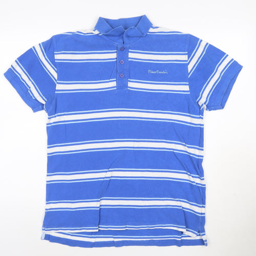 Pierre Cardin Men's Blue Striped Cotton Polo Shirt Size L