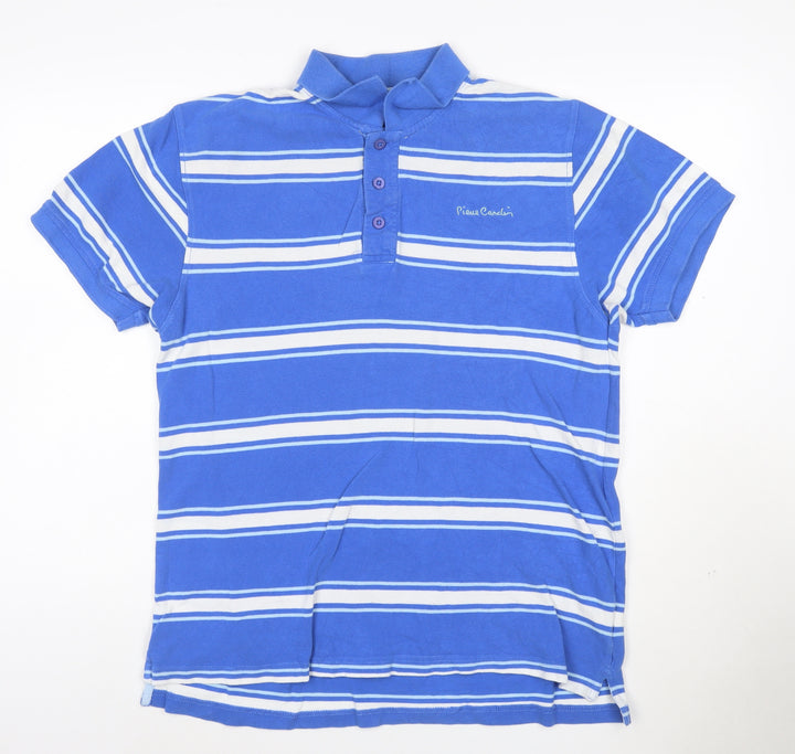 Pierre Cardin Men's Blue Striped Cotton Polo Shirt Size L