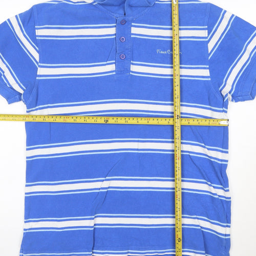Pierre Cardin Men's Blue Striped Cotton Polo Shirt Size L