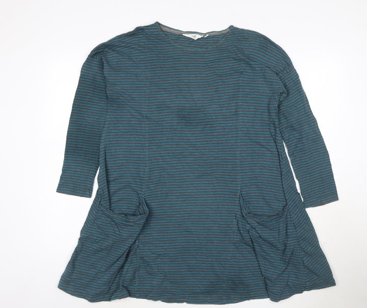 Seasalt Womens Blue Striped Cotton Tunic Top S 3/4 Sleeve