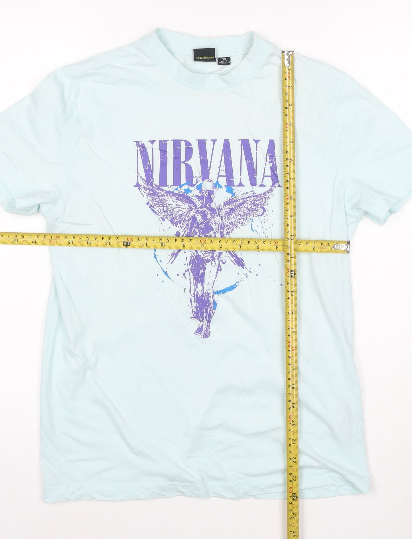 Nirvana Women's Blue XS Crew Neck Short Sleeve Cotton T-Shirt