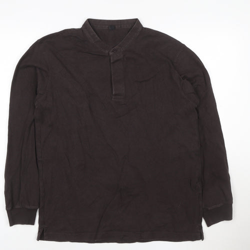 Uniqlo Men Brown Henley Sweatshirt M Long Sleeve Cotton Blend