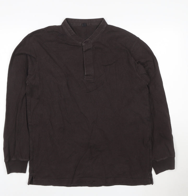 Uniqlo Men Brown Henley Sweatshirt M Long Sleeve Cotton Blend