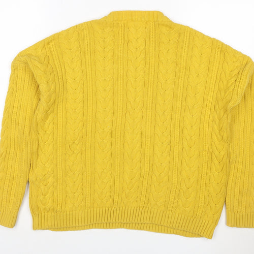 Superdry Women's Yellow Cable-Knit Cotton Pullover Jumper Size 4