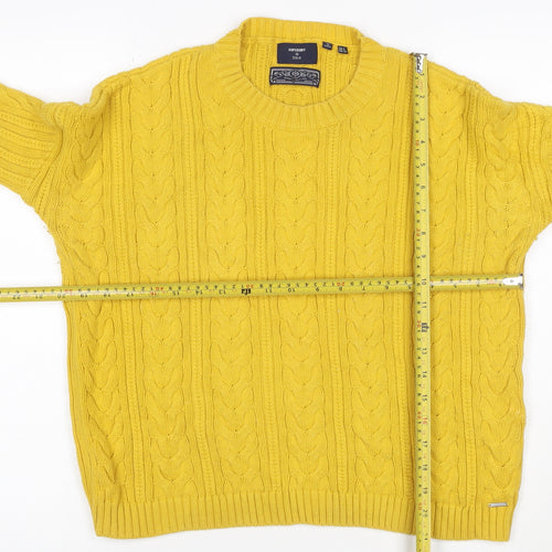 Superdry Women's Yellow Cable-Knit Cotton Pullover Jumper Size 4