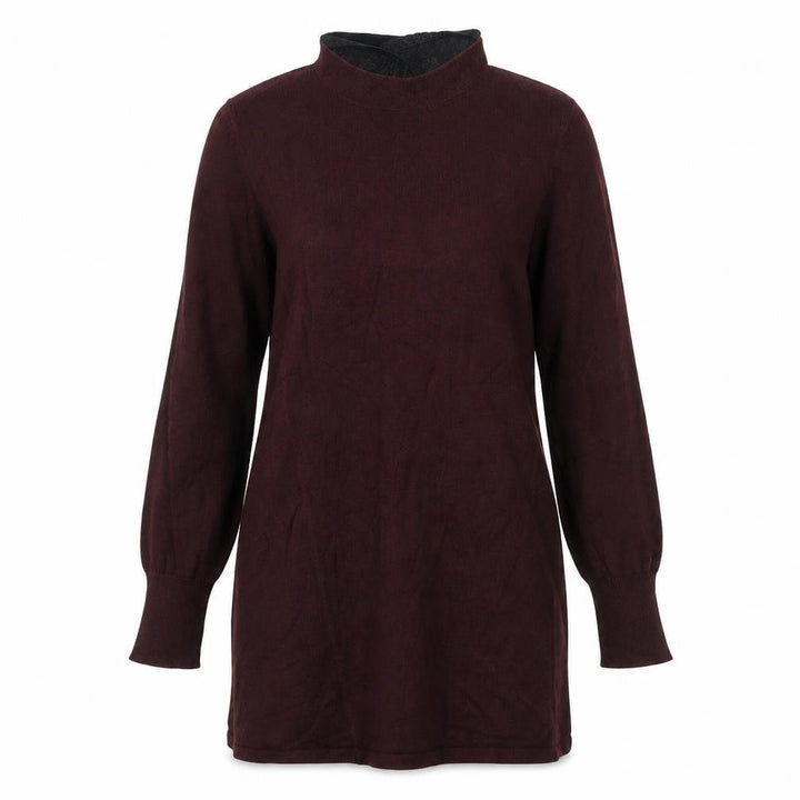 Oasis Womens Brown Shift Knit Dress Size 10 Long Sleeve High Neck