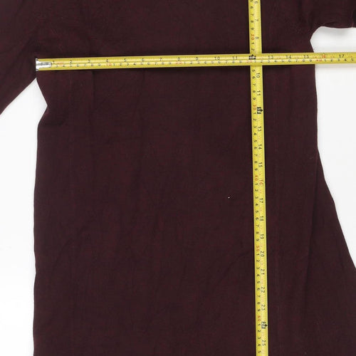 Oasis Womens Brown Shift Knit Dress Size 10 Long Sleeve High Neck