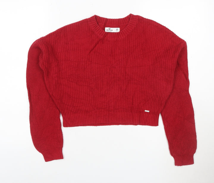 Hollister Womens Red Chunky Knit Crew Neck Pullover Jumper XS