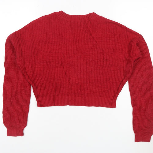 Hollister Womens Red Chunky Knit Crew Neck Pullover Jumper XS