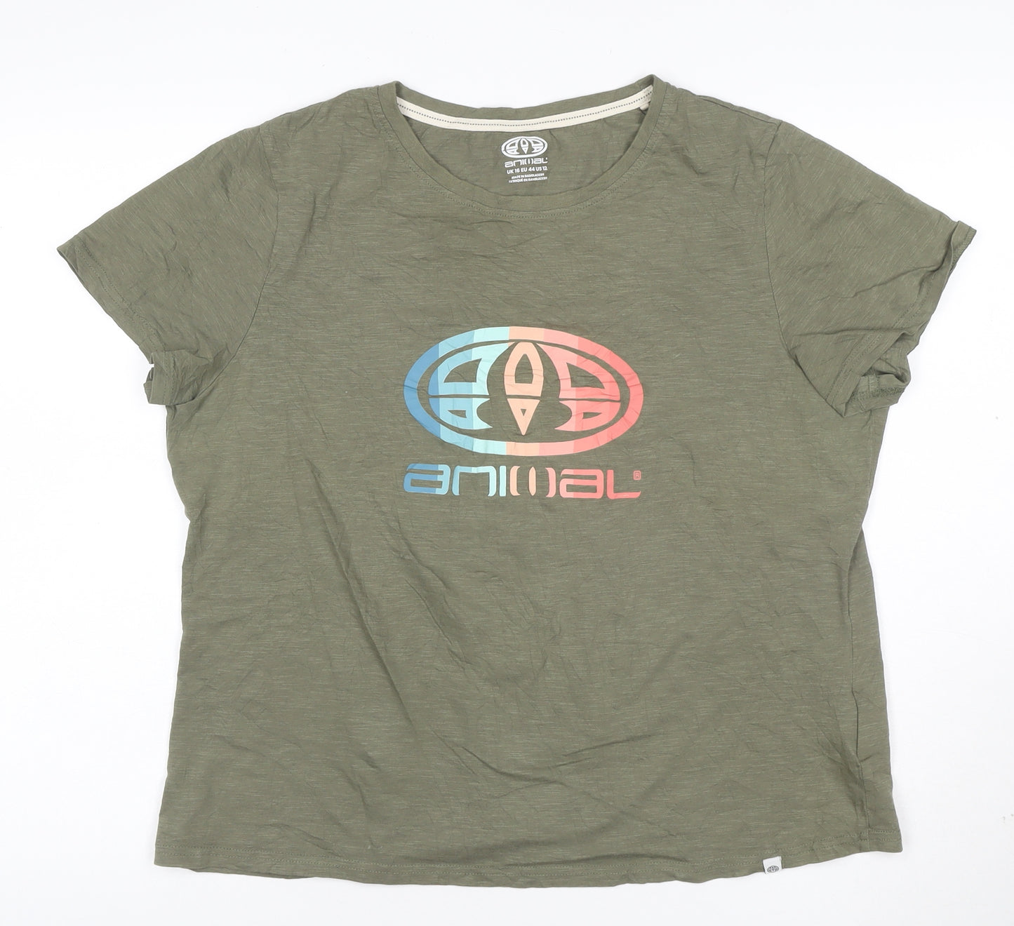 Animal Womens Green Organic Cotton Short Sleeve T-Shirt Size 16