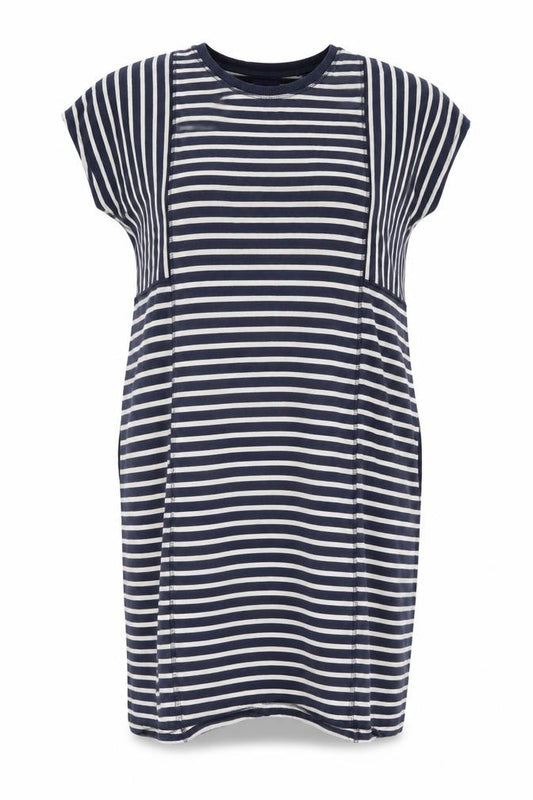 Front view of Next Women Blue Striped T-Shirt Dress, size 16, Short Sleeve Casual