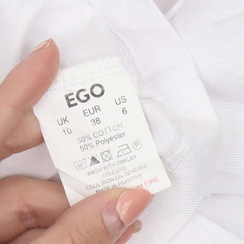 EGO Women's White Cropped Bomber Jacket UK 10 Cotton Blend