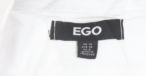 EGO Women's White Cropped Bomber Jacket UK 10 Cotton Blend