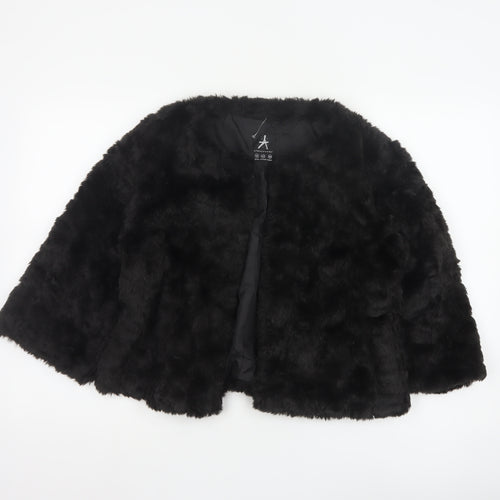 Atmosphere Women Black Faux Fur Cape Jacket Size 14 Lined Open Front