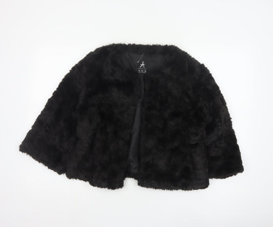 Atmosphere Women Black Faux Fur Cape Jacket Size 14 Lined Open Front