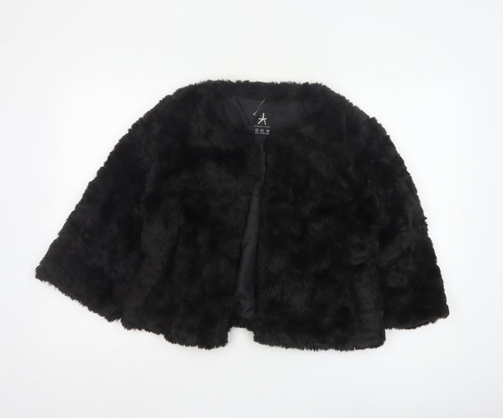 Atmosphere Women Black Faux Fur Cape Jacket Size 14 Lined Open Front