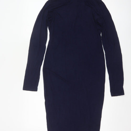Pink Vanilla Women's Blue Midi Bodycon Roll Neck Jersey Dress Size 14