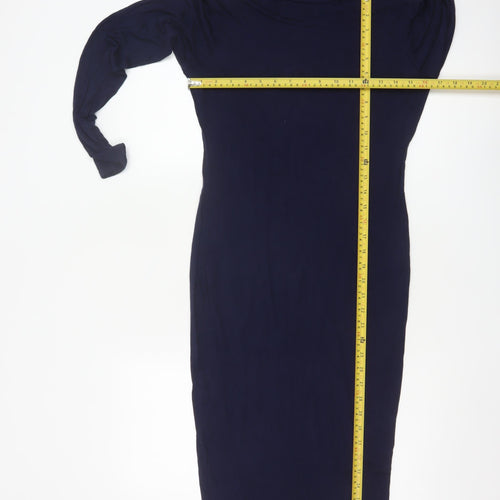 Pink Vanilla Women's Blue Midi Bodycon Roll Neck Jersey Dress Size 14