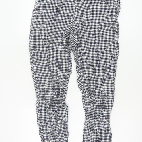 Uniqlo Womens Blue Gingham Linen Cotton Trousers XS Lightweight Casual