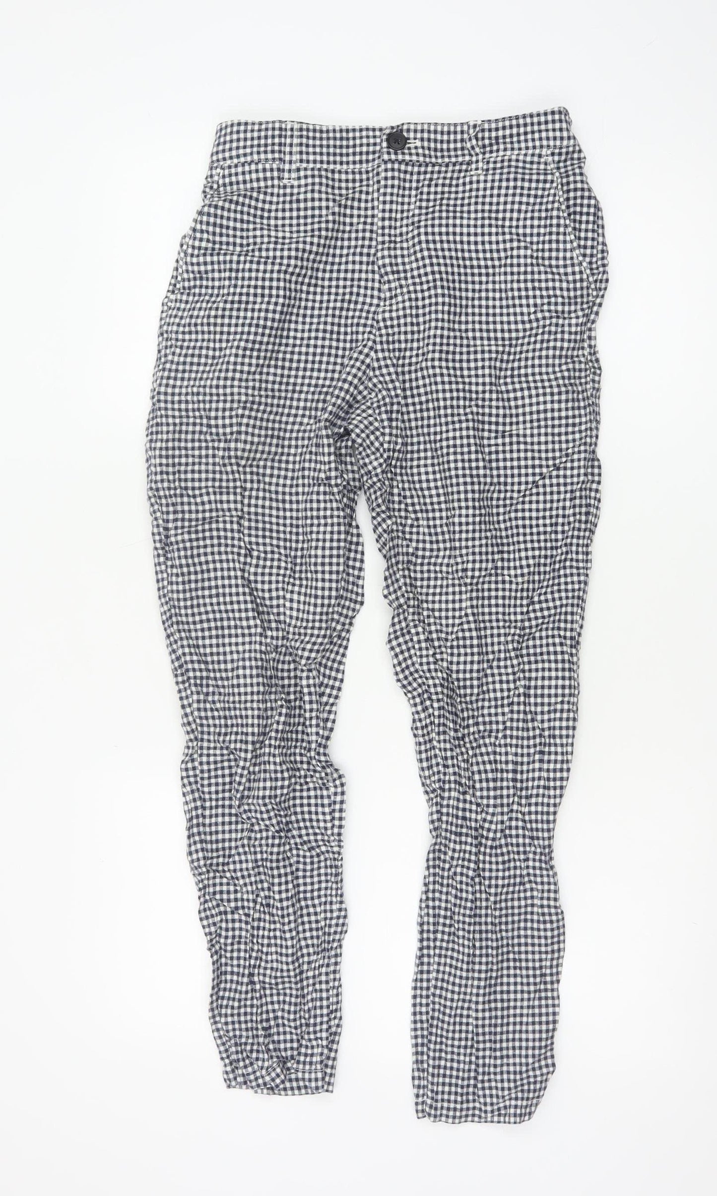 Uniqlo Womens Blue Gingham Linen Cotton Trousers XS Lightweight Casual
