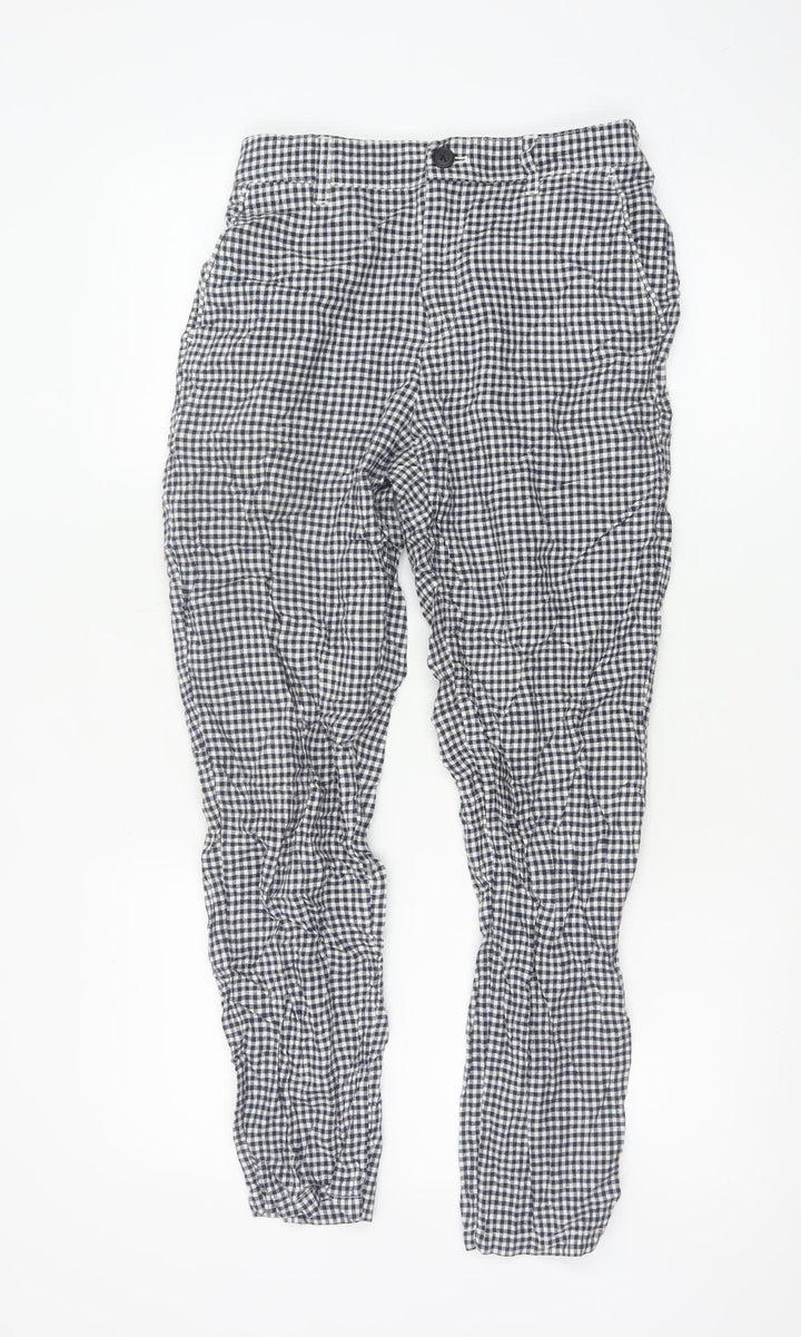 Uniqlo Womens Blue Gingham Linen Cotton Trousers XS Lightweight Casual