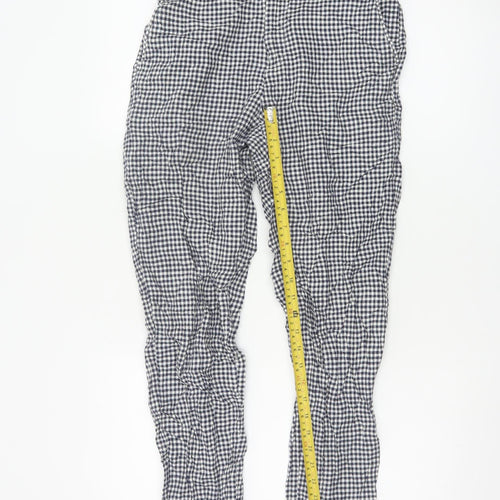 Uniqlo Womens Blue Gingham Linen Cotton Trousers XS Lightweight Casual