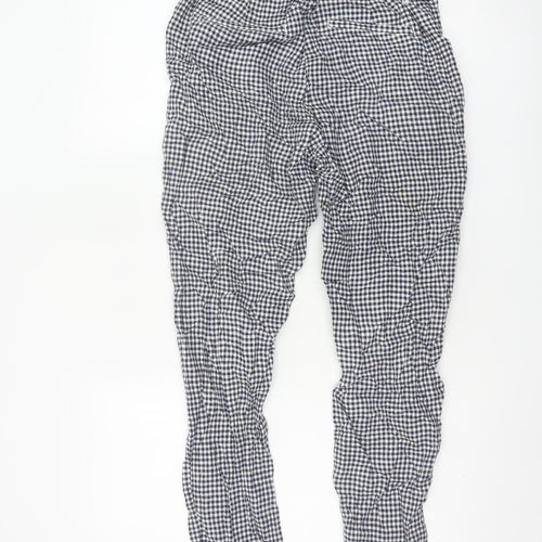 Uniqlo Womens Blue Gingham Linen Cotton Trousers XS Lightweight Casual