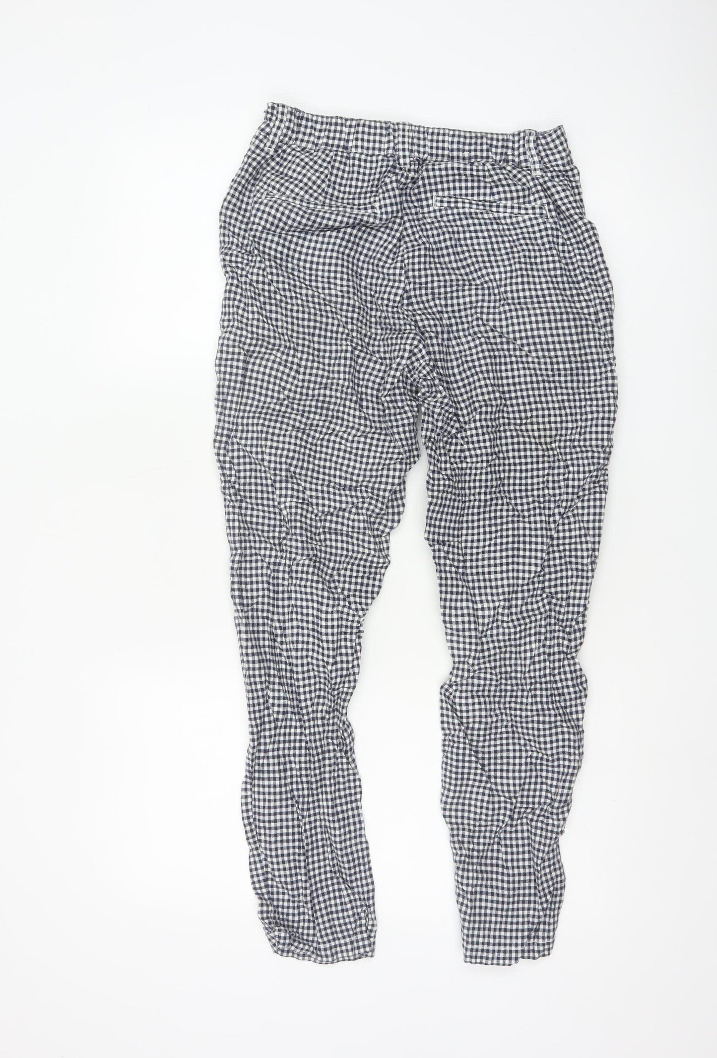 Uniqlo Womens Blue Gingham Linen Cotton Trousers XS Lightweight Casual