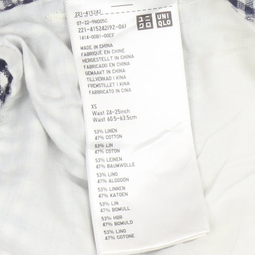 Uniqlo Womens Blue Gingham Linen Cotton Trousers XS Lightweight Casual