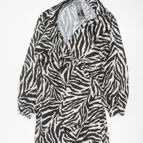 I Saw It First Women’s Black Zebra Print Long Sleeve Wrap Dress L