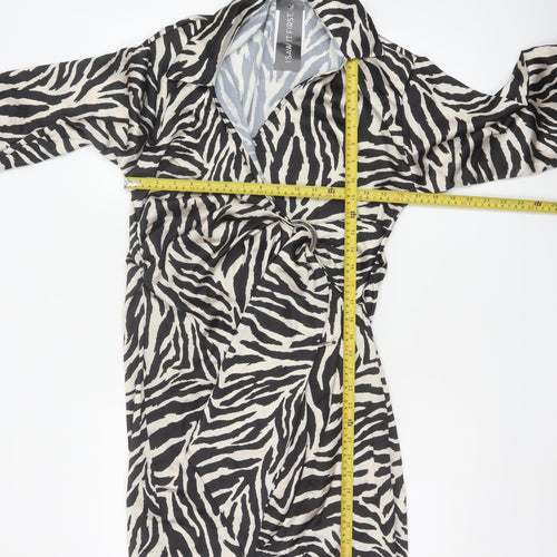 I Saw It First Women’s Black Zebra Print Long Sleeve Wrap Dress L