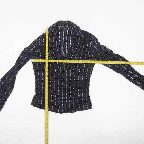 Next Women's Black Striped Collared Long Sleeve Blouse Size 8