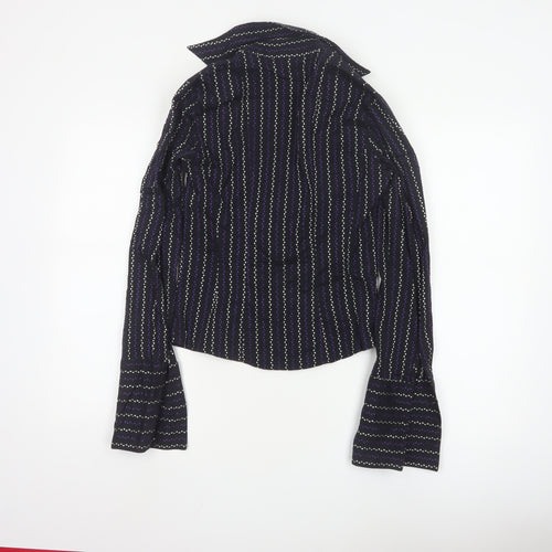 Next Women's Black Striped Collared Long Sleeve Blouse Size 8