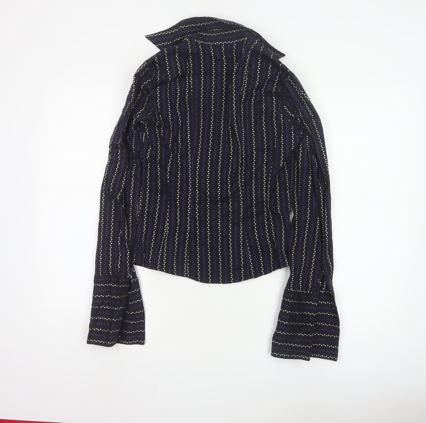 Next Women's Black Striped Collared Long Sleeve Blouse Size 8
