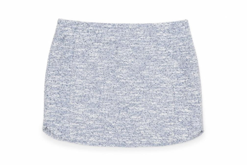 Front view of Topshop Women’s Blue Short Pencil Skirt, size UK 12, Lined Polyester