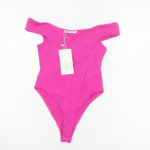 Zara Women Pink Off Shoulder Bodysuit Size S Polyamide Blend