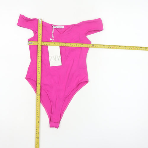 Zara Women Pink Off Shoulder Bodysuit Size S Polyamide Blend