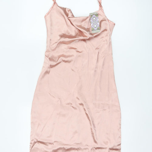 Boohoo Women's Pink Cowl Neck Satin Slip Dress Size 8