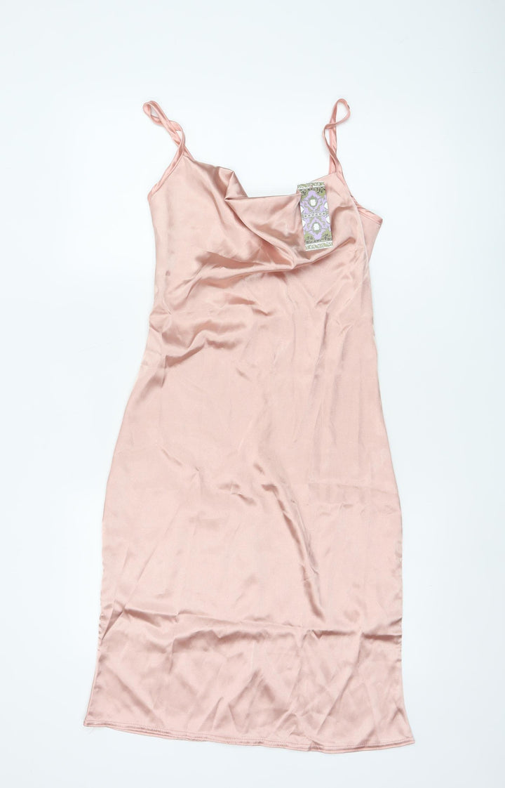 Boohoo Women's Pink Cowl Neck Satin Slip Dress Size 8
