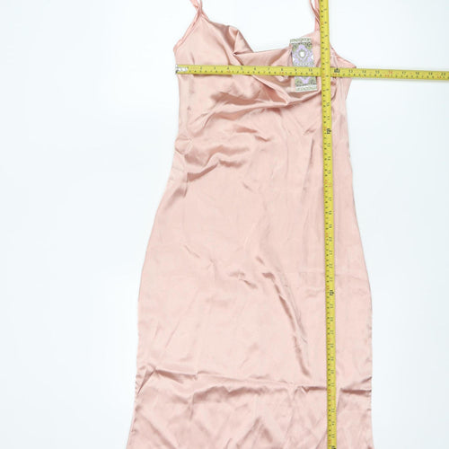 Boohoo Women's Pink Cowl Neck Satin Slip Dress Size 8